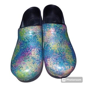 Dansko Speckled Patent Leather Clogs Blue Green Size 38 US 7.5-8